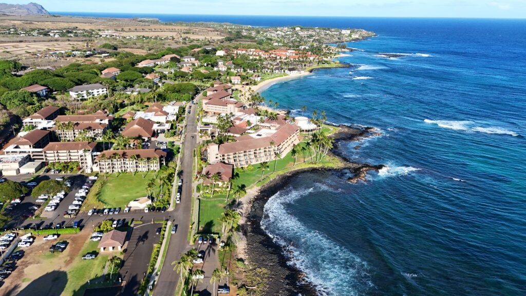 poipu kauai south shore drone shot
