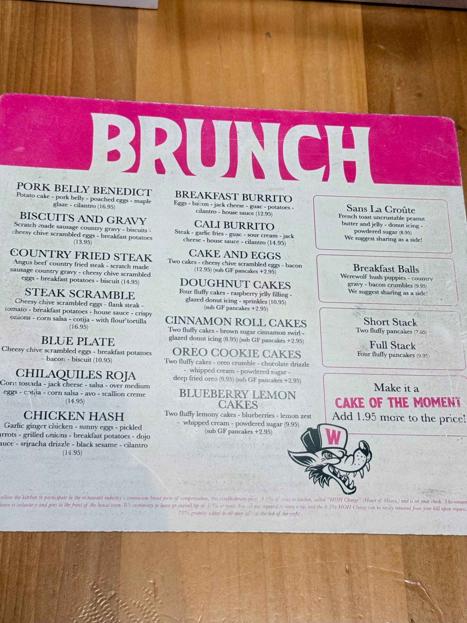 Werewolf American Pub San Diego brunch menu