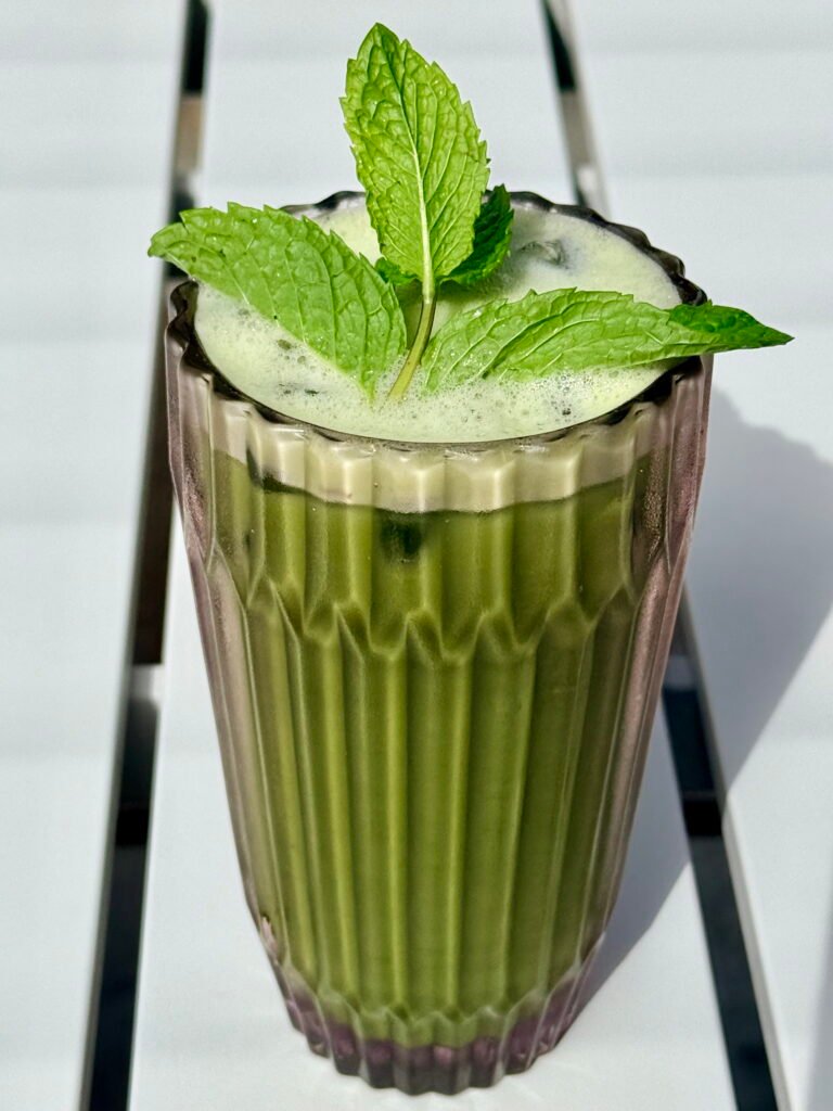 iced mint matcha latte from parakeet cafe Del Mar
