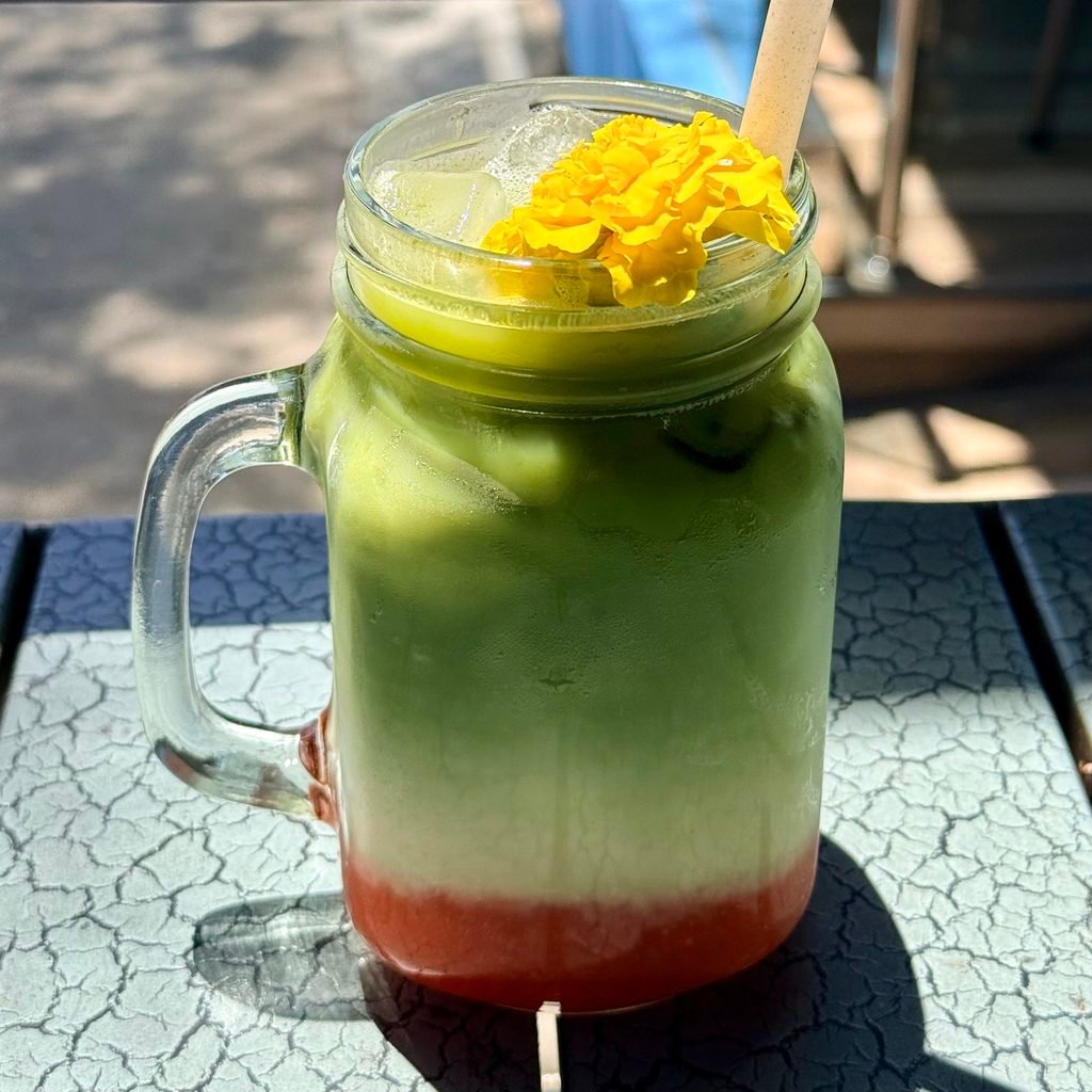 iced strawberry matcha from armonia kitchen